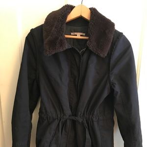 Gap navy jacket with brown faux fur collar